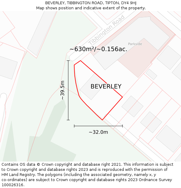 BEVERLEY, TIBBINGTON ROAD, TIPTON, DY4 9HJ: Plot and title map