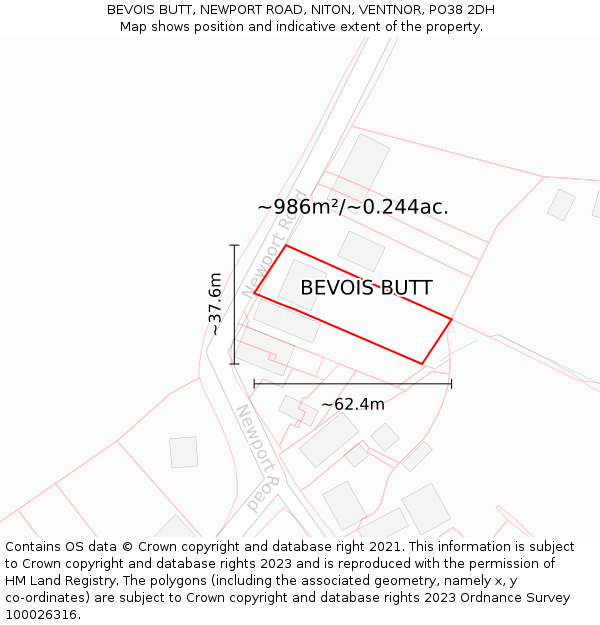 BEVOIS BUTT, NEWPORT ROAD, NITON, VENTNOR, PO38 2DH: Plot and title map