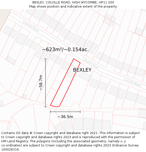 BEXLEY, COLVILLE ROAD, HIGH WYCOMBE, HP11 2SX: Plot and title map