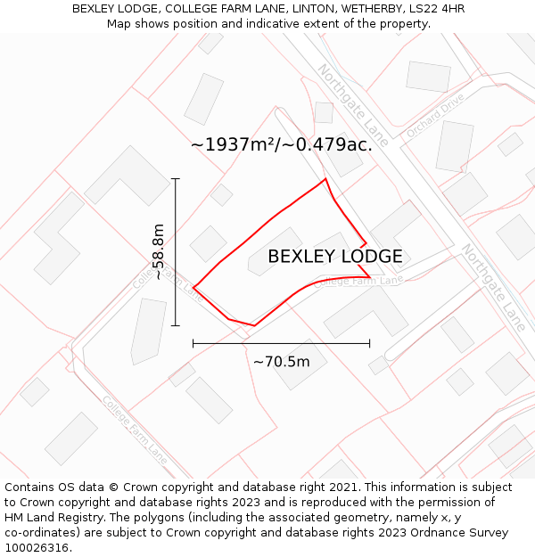 BEXLEY LODGE, COLLEGE FARM LANE, LINTON, WETHERBY, LS22 4HR: Plot and title map