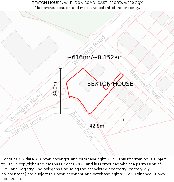 BEXTON HOUSE, WHELDON ROAD, CASTLEFORD, WF10 2QX: Plot and title map