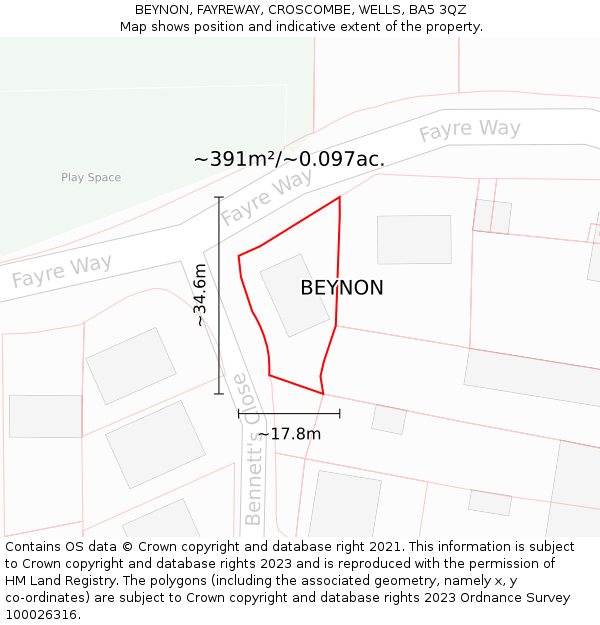 BEYNON, FAYREWAY, CROSCOMBE, WELLS, BA5 3QZ: Plot and title map