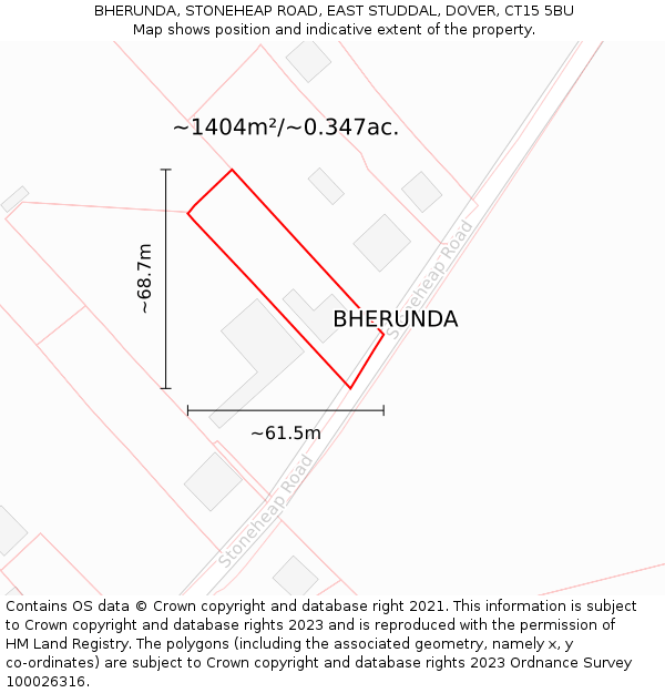 BHERUNDA, STONEHEAP ROAD, EAST STUDDAL, DOVER, CT15 5BU: Plot and title map