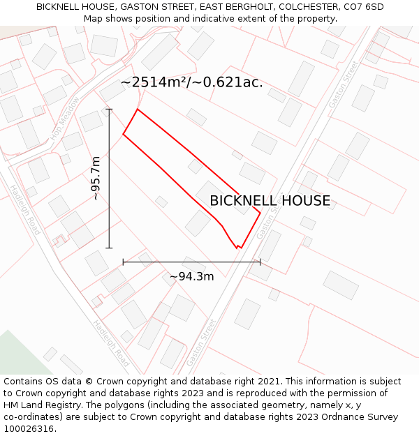 BICKNELL HOUSE, GASTON STREET, EAST BERGHOLT, COLCHESTER, CO7 6SD: Plot and title map