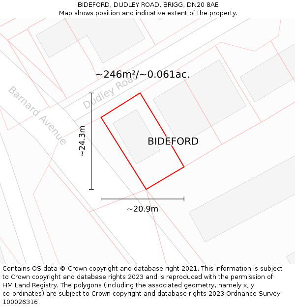 BIDEFORD, DUDLEY ROAD, BRIGG, DN20 8AE: Plot and title map