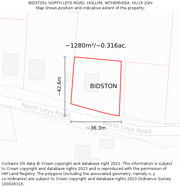 BIDSTON, NORTH LEYS ROAD, HOLLYM, WITHERNSEA, HU19 2QN: Plot and title map