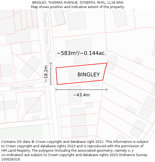 BINGLEY, THOMAS AVENUE, DYSERTH, RHYL, LL18 6AN: Plot and title map