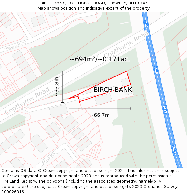 BIRCH BANK, COPTHORNE ROAD, CRAWLEY, RH10 7XY: Plot and title map