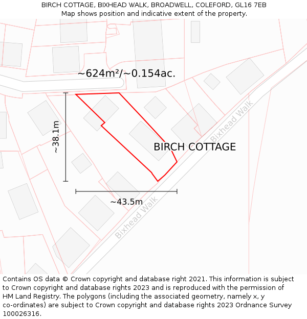 BIRCH COTTAGE, BIXHEAD WALK, BROADWELL, COLEFORD, GL16 7EB: Plot and title map