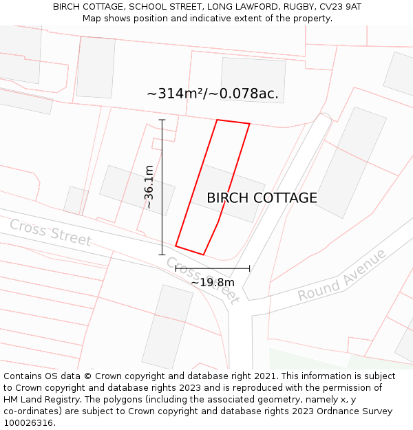 BIRCH COTTAGE, SCHOOL STREET, LONG LAWFORD, RUGBY, CV23 9AT: Plot and title map