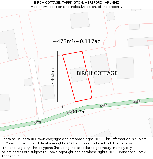 BIRCH COTTAGE, TARRINGTON, HEREFORD, HR1 4HZ: Plot and title map