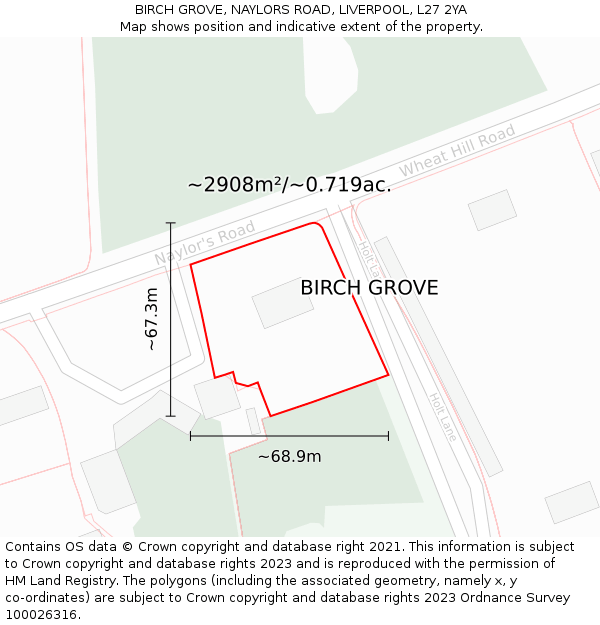 BIRCH GROVE, NAYLORS ROAD, LIVERPOOL, L27 2YA: Plot and title map