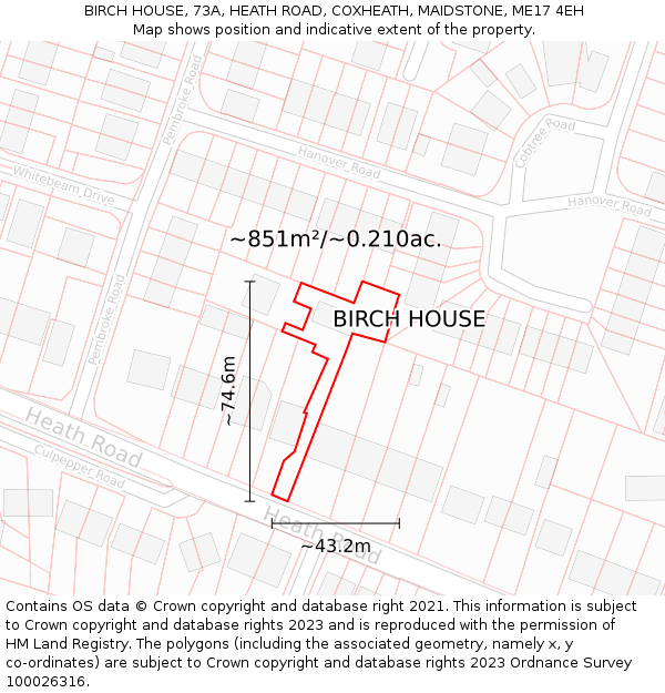 BIRCH HOUSE, 73A, HEATH ROAD, COXHEATH, MAIDSTONE, ME17 4EH: Plot and title map