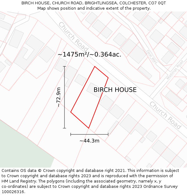 BIRCH HOUSE, CHURCH ROAD, BRIGHTLINGSEA, COLCHESTER, CO7 0QT: Plot and title map