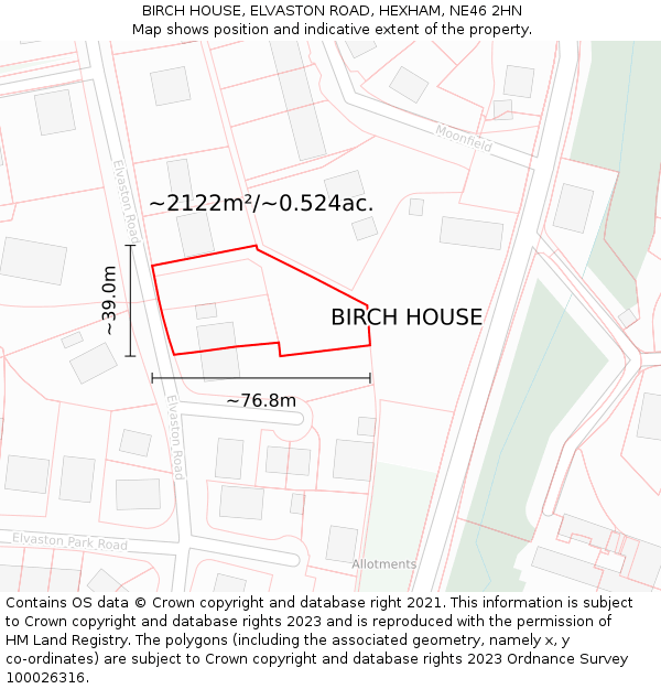 BIRCH HOUSE, ELVASTON ROAD, HEXHAM, NE46 2HN: Plot and title map