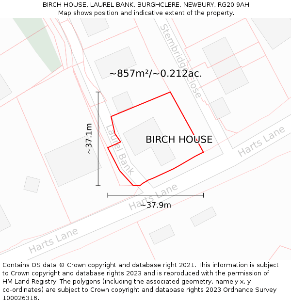 BIRCH HOUSE, LAUREL BANK, BURGHCLERE, NEWBURY, RG20 9AH: Plot and title map