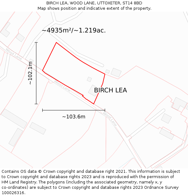 BIRCH LEA, WOOD LANE, UTTOXETER, ST14 8BD: Plot and title map