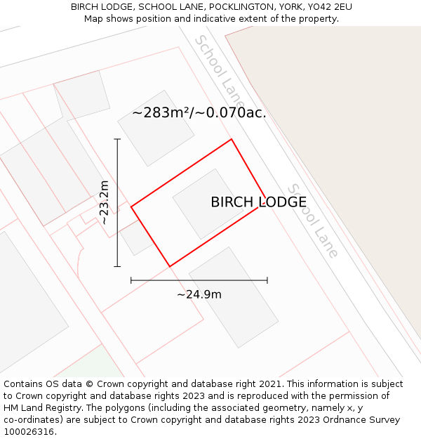 BIRCH LODGE, SCHOOL LANE, POCKLINGTON, YORK, YO42 2EU: Plot and title map