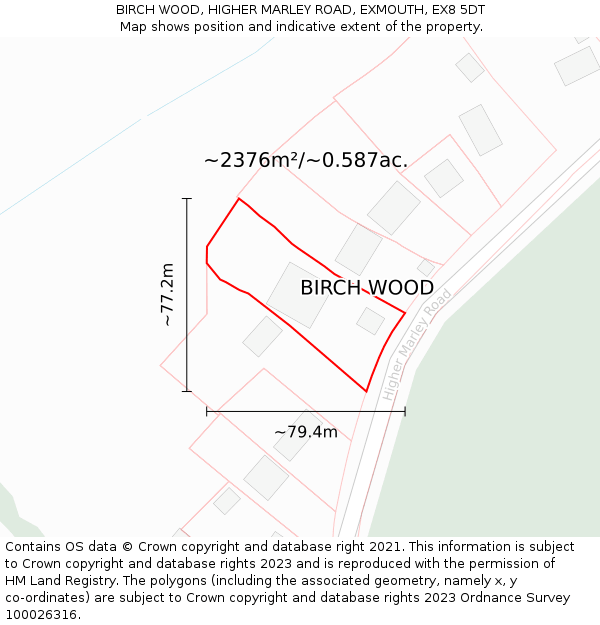 BIRCH WOOD, HIGHER MARLEY ROAD, EXMOUTH, EX8 5DT: Plot and title map