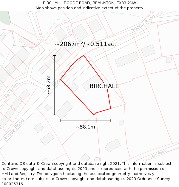 BIRCHALL, BOODE ROAD, BRAUNTON, EX33 2NW: Plot and title map