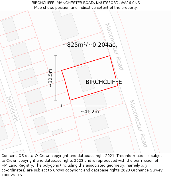 BIRCHCLIFFE, MANCHESTER ROAD, KNUTSFORD, WA16 0NS: Plot and title map