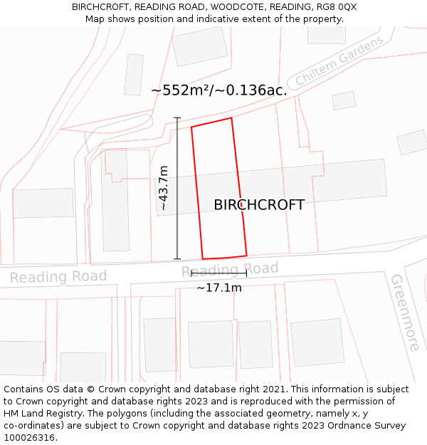 BIRCHCROFT, READING ROAD, WOODCOTE, READING, RG8 0QX: Plot and title map