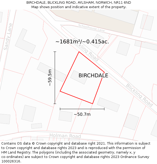 BIRCHDALE, BLICKLING ROAD, AYLSHAM, NORWICH, NR11 6ND: Plot and title map