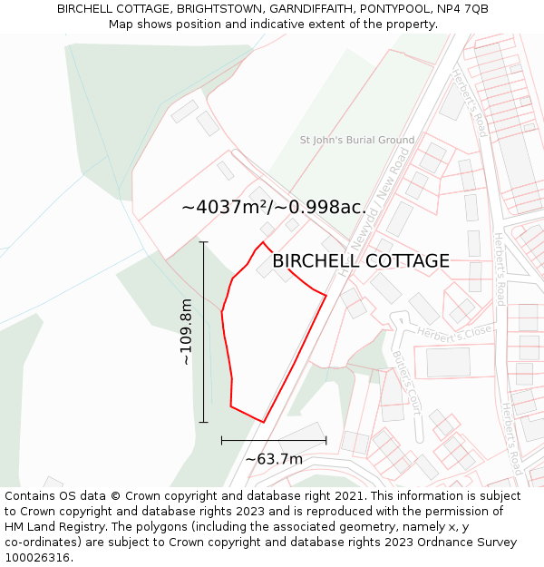 BIRCHELL COTTAGE, BRIGHTSTOWN, GARNDIFFAITH, PONTYPOOL, NP4 7QB: Plot and title map