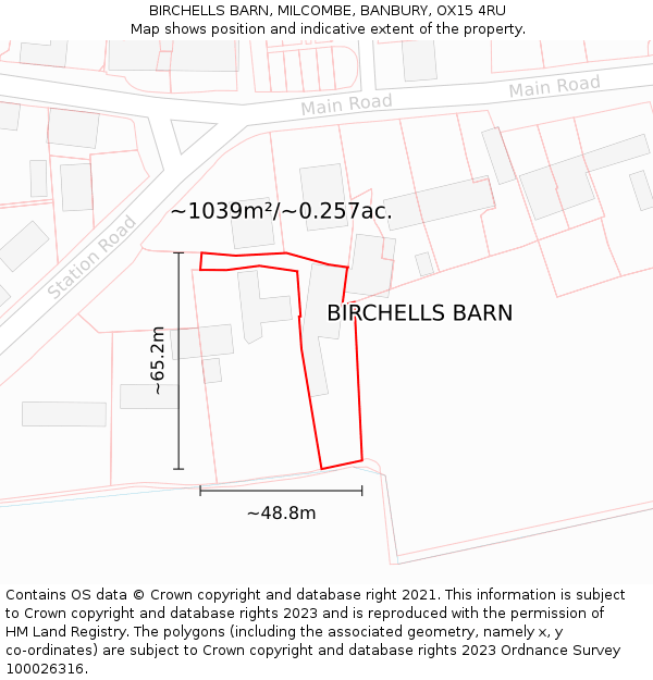 BIRCHELLS BARN, MILCOMBE, BANBURY, OX15 4RU: Plot and title map