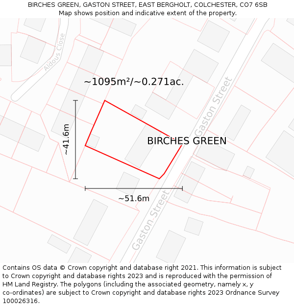 BIRCHES GREEN, GASTON STREET, EAST BERGHOLT, COLCHESTER, CO7 6SB: Plot and title map