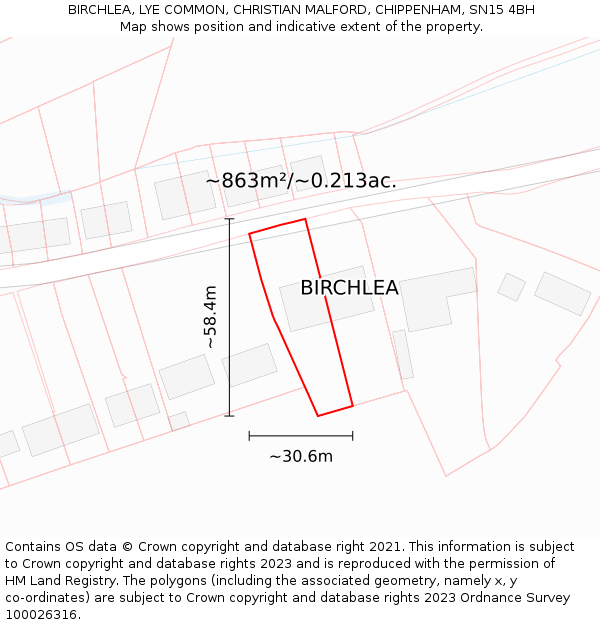 BIRCHLEA, LYE COMMON, CHRISTIAN MALFORD, CHIPPENHAM, SN15 4BH: Plot and title map