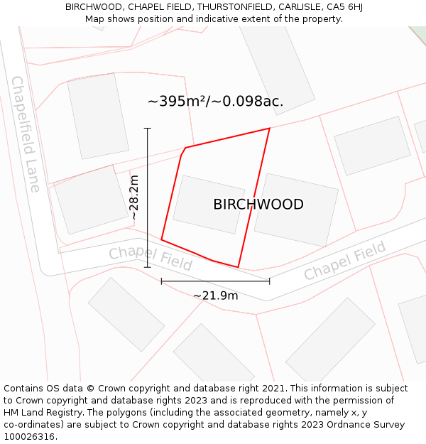 BIRCHWOOD, CHAPEL FIELD, THURSTONFIELD, CARLISLE, CA5 6HJ: Plot and title map