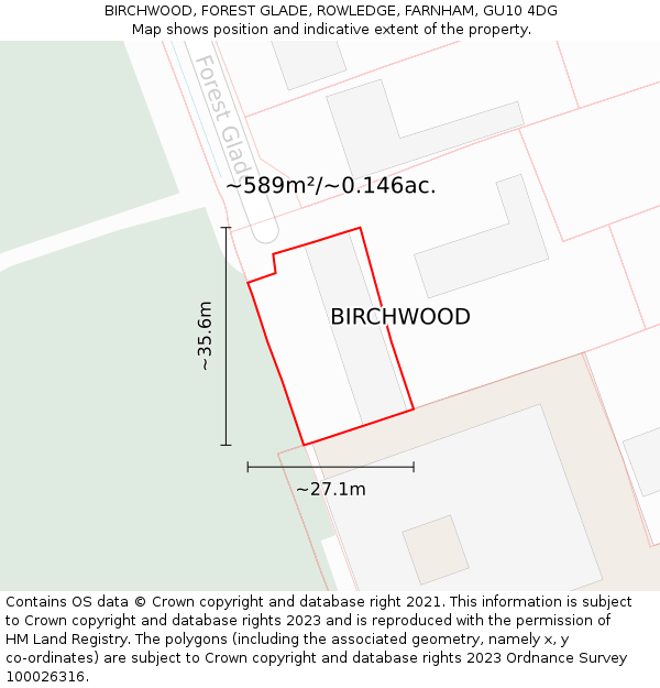 BIRCHWOOD, FOREST GLADE, ROWLEDGE, FARNHAM, GU10 4DG: Plot and title map