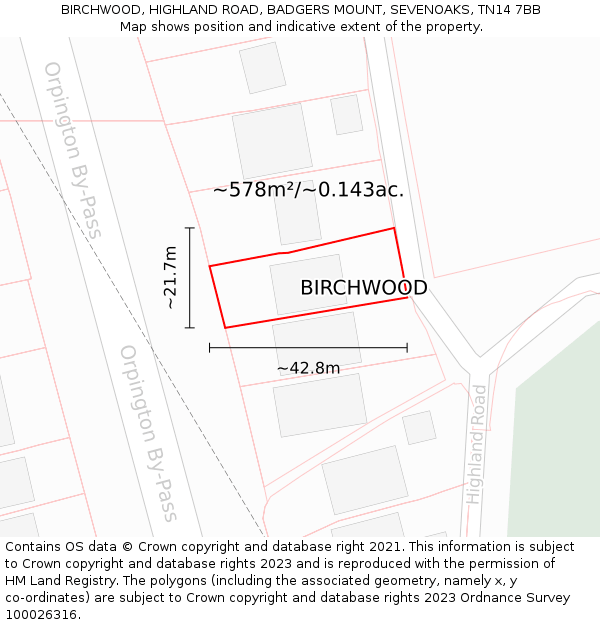 BIRCHWOOD, HIGHLAND ROAD, BADGERS MOUNT, SEVENOAKS, TN14 7BB: Plot and title map