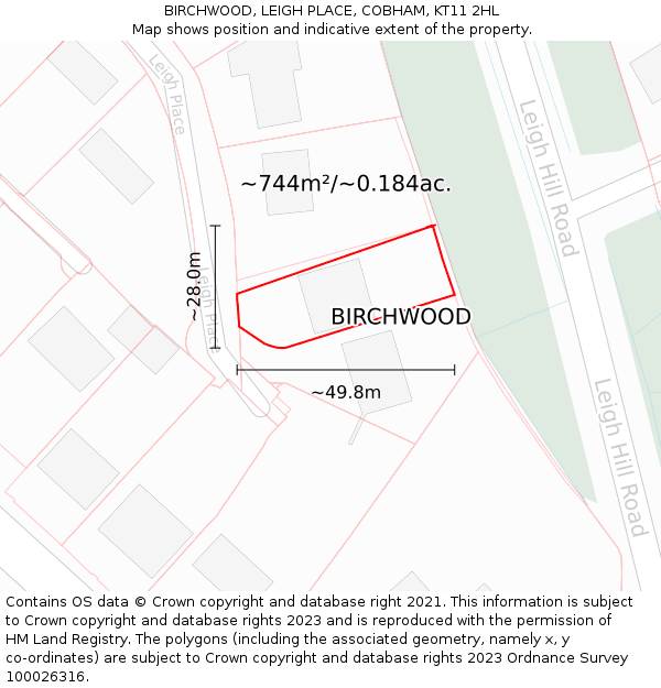 BIRCHWOOD, LEIGH PLACE, COBHAM, KT11 2HL: Plot and title map