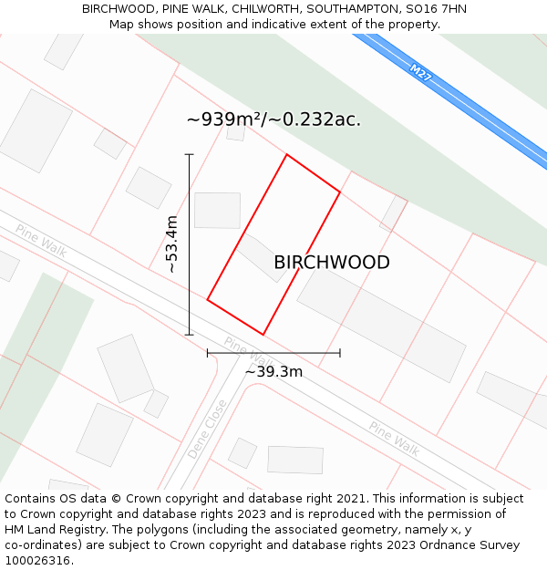 BIRCHWOOD, PINE WALK, CHILWORTH, SOUTHAMPTON, SO16 7HN: Plot and title map