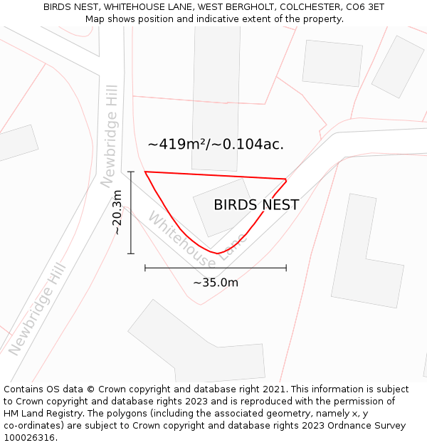 BIRDS NEST, WHITEHOUSE LANE, WEST BERGHOLT, COLCHESTER, CO6 3ET: Plot and title map