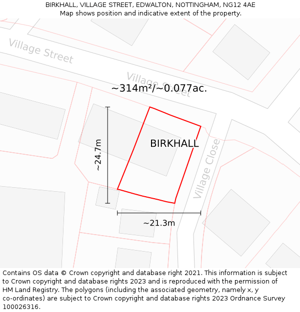 BIRKHALL, VILLAGE STREET, EDWALTON, NOTTINGHAM, NG12 4AE: Plot and title map