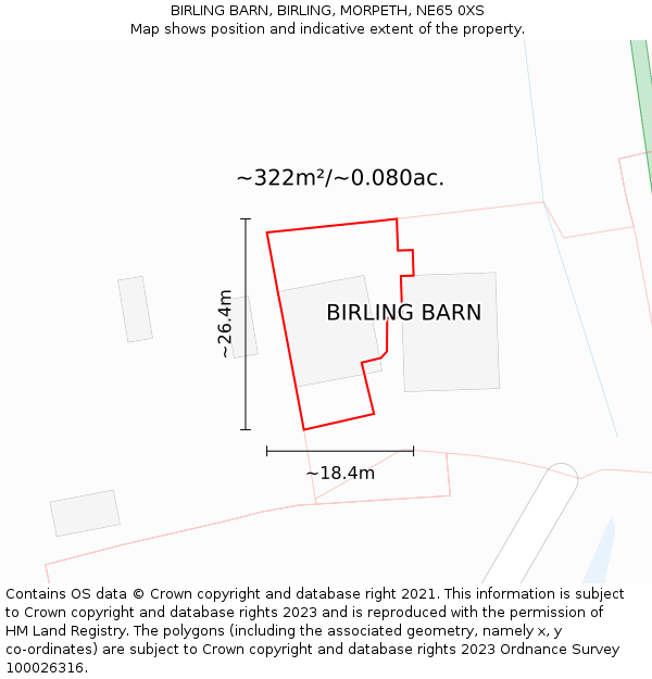 BIRLING BARN, BIRLING, MORPETH, NE65 0XS: Plot and title map