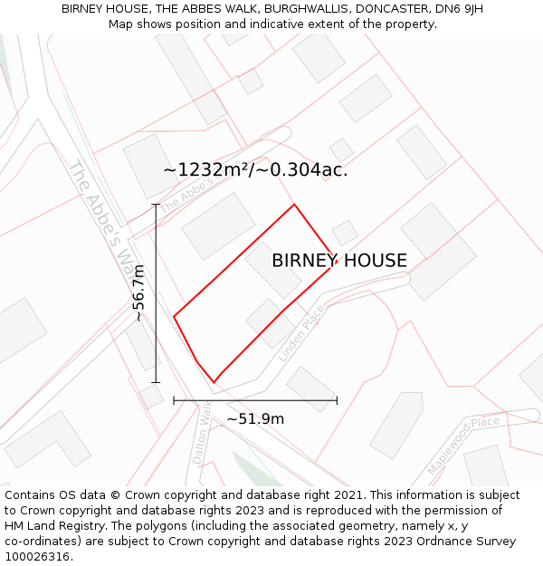 BIRNEY HOUSE, THE ABBES WALK, BURGHWALLIS, DONCASTER, DN6 9JH: Plot and title map