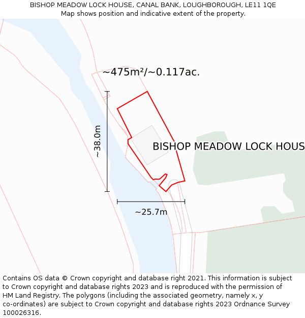 BISHOP MEADOW LOCK HOUSE, CANAL BANK, LOUGHBOROUGH, LE11 1QE: Plot and title map