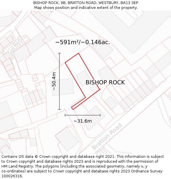 BISHOP ROCK, 9B, BRATTON ROAD, WESTBURY, BA13 3EP: Plot and title map