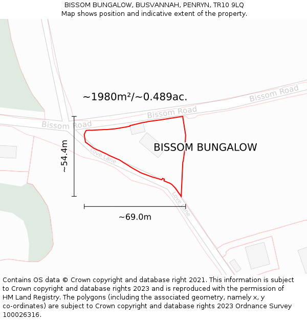 BISSOM BUNGALOW, BUSVANNAH, PENRYN, TR10 9LQ: Plot and title map