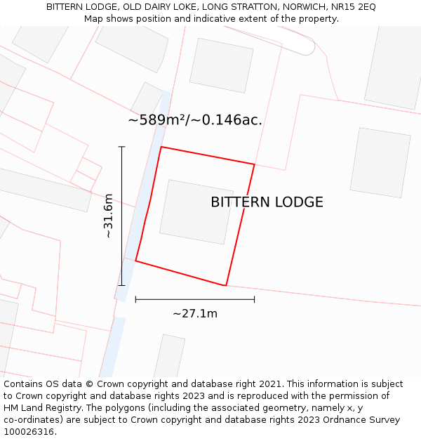 BITTERN LODGE, OLD DAIRY LOKE, LONG STRATTON, NORWICH, NR15 2EQ: Plot and title map