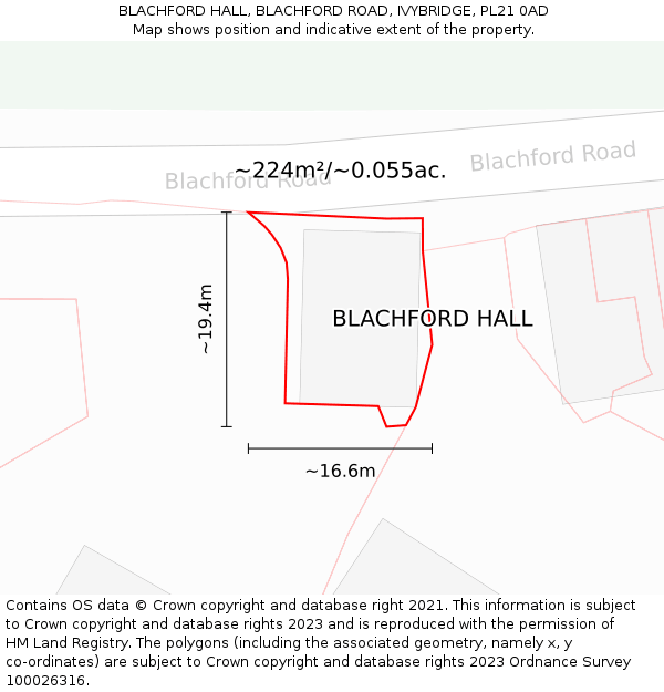 BLACHFORD HALL, BLACHFORD ROAD, IVYBRIDGE, PL21 0AD: Plot and title map