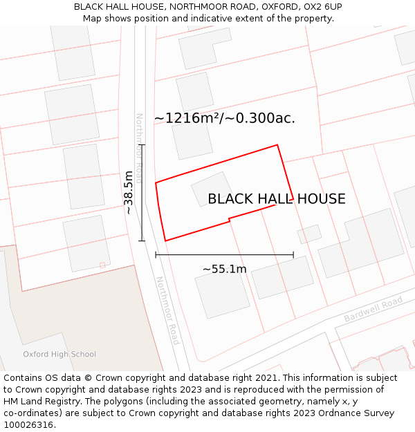 BLACK HALL HOUSE, NORTHMOOR ROAD, OXFORD, OX2 6UP: Plot and title map