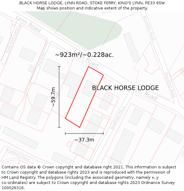 BLACK HORSE LODGE, LYNN ROAD, STOKE FERRY, KING'S LYNN, PE33 9SW: Plot and title map
