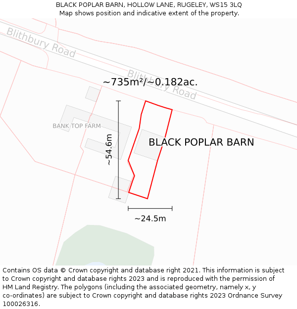 BLACK POPLAR BARN, HOLLOW LANE, RUGELEY, WS15 3LQ: Plot and title map