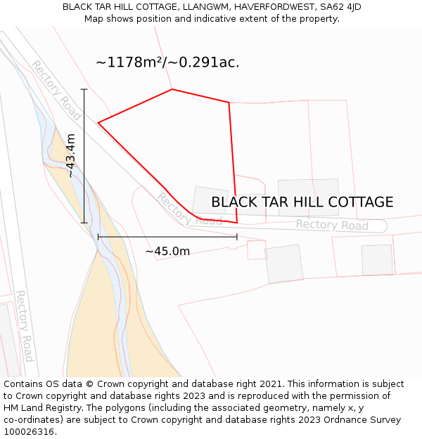 BLACK TAR HILL COTTAGE, LLANGWM, HAVERFORDWEST, SA62 4JD: Plot and title map