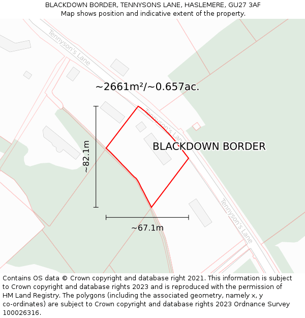 BLACKDOWN BORDER, TENNYSONS LANE, HASLEMERE, GU27 3AF: Plot and title map